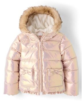 Gymboree Iridescent Light Pink Puffer Jacket with Faux Fur Hood